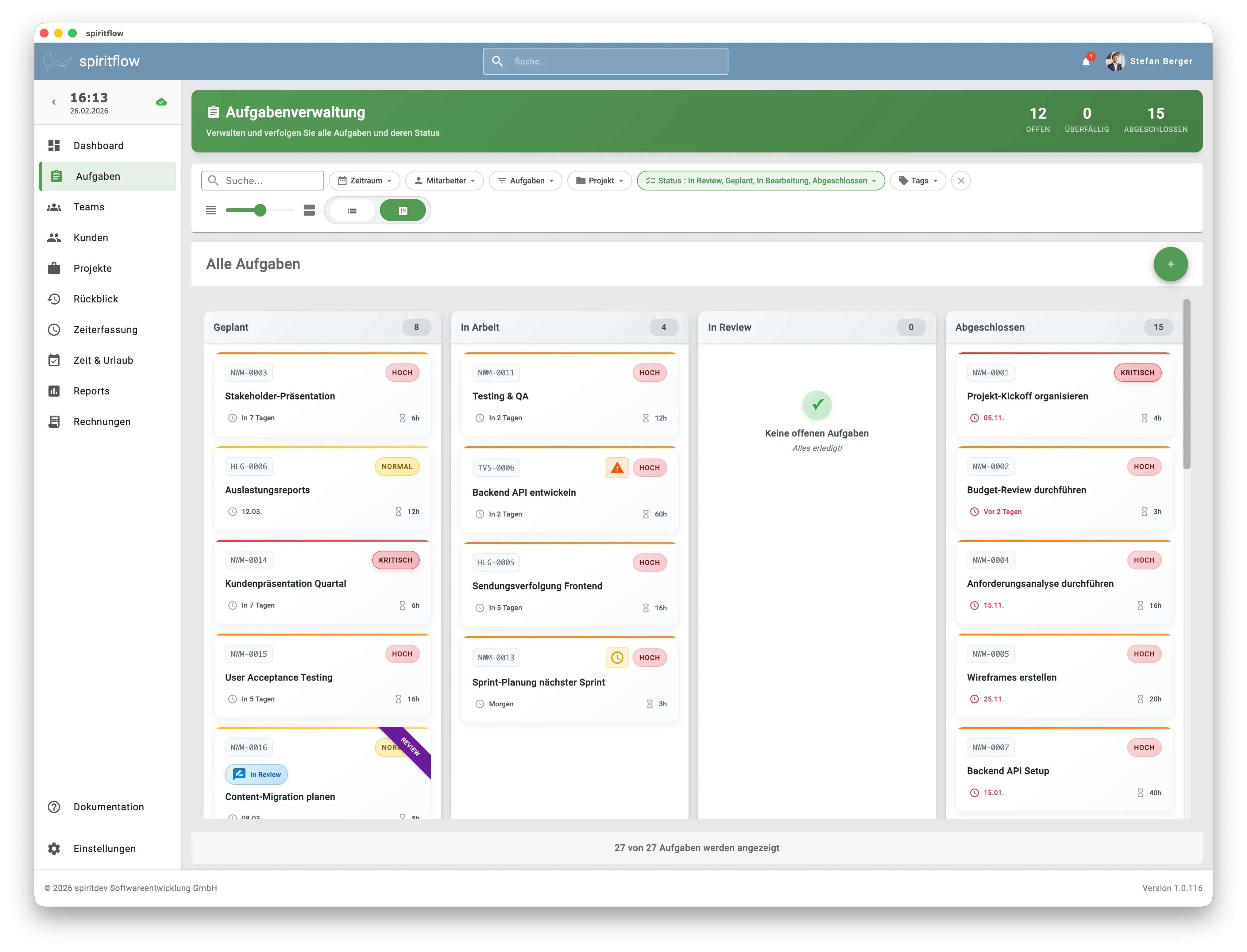 Kanban-Board in spiritflow — Aufgaben visuell organisieren