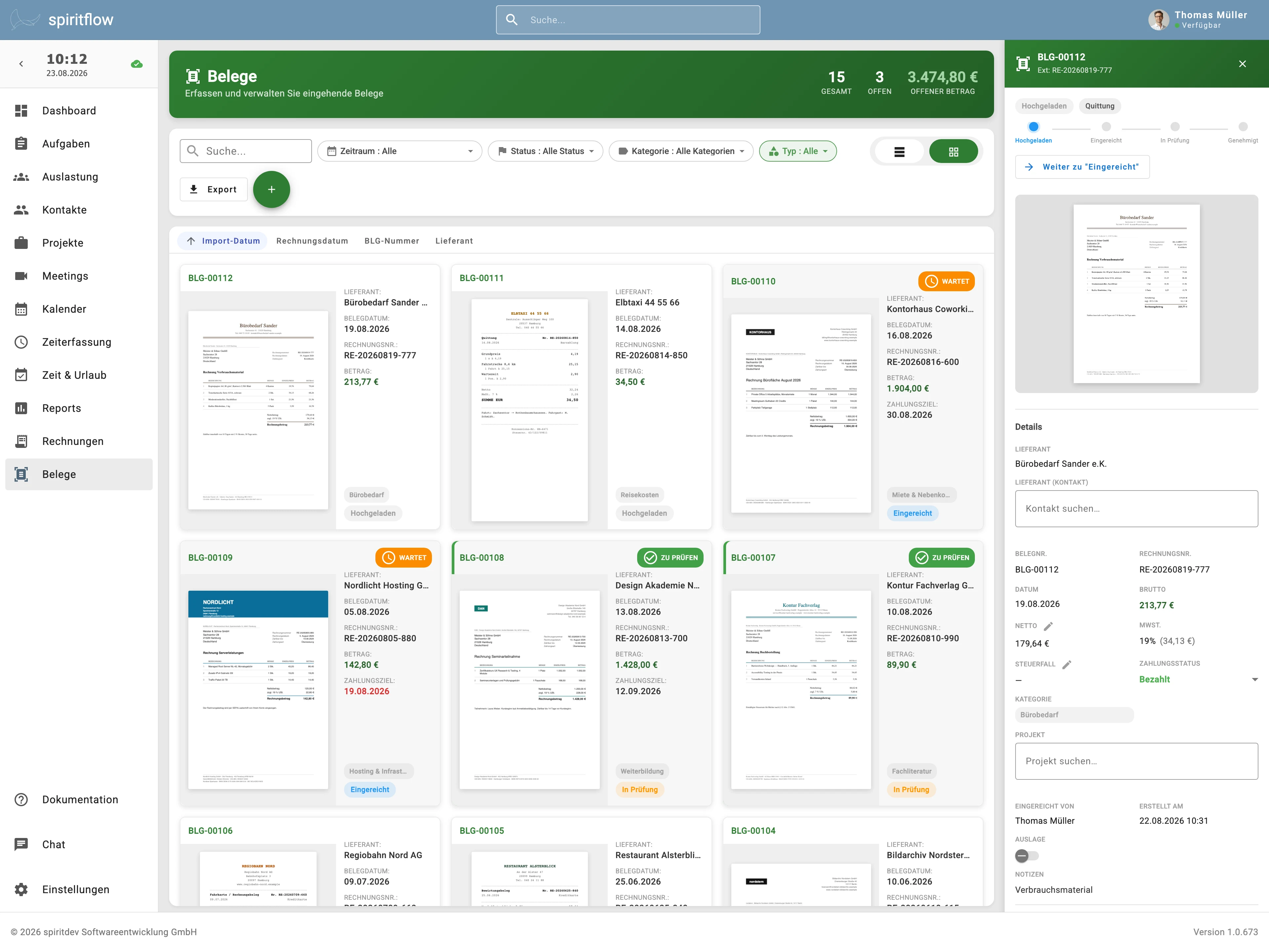 spiritflow Belegscan, KI erkennt automatisch alle Felder