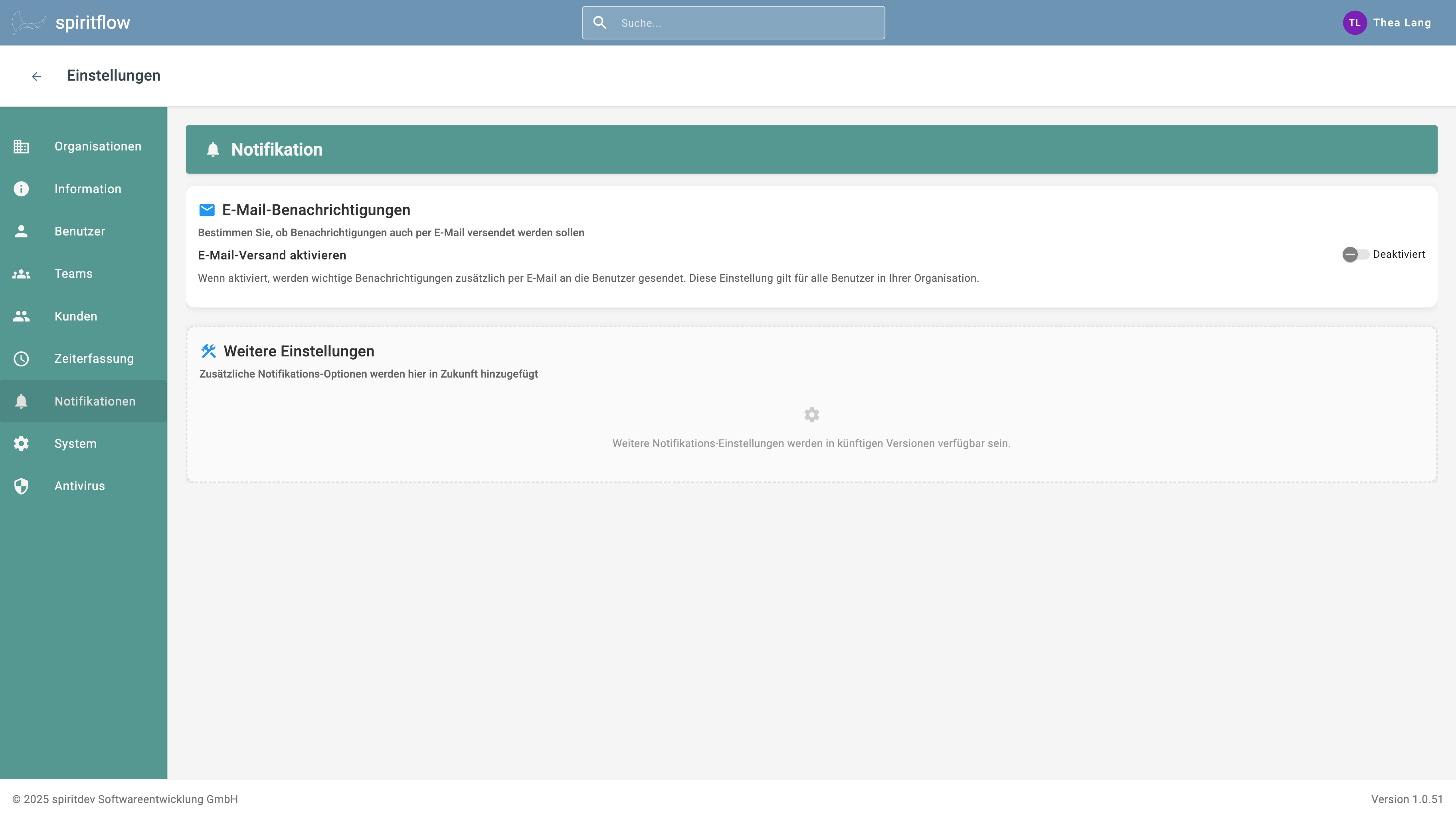 In der Benachrichtigungs-Ansicht der Einstellungen können Sie E-Mail-Erinnerungen für Ihre Mitarbeiter aktivieren.