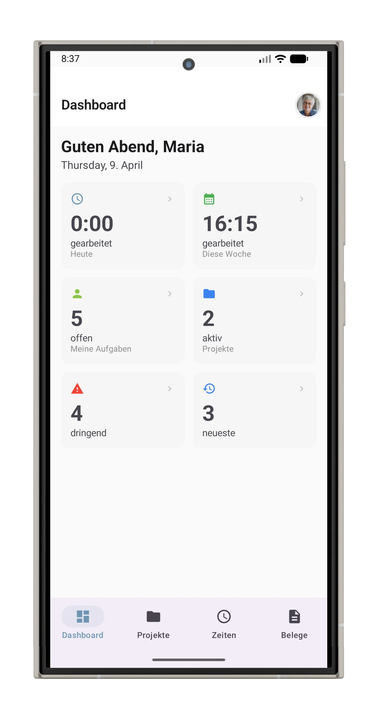 spiritflow Android, Dashboard